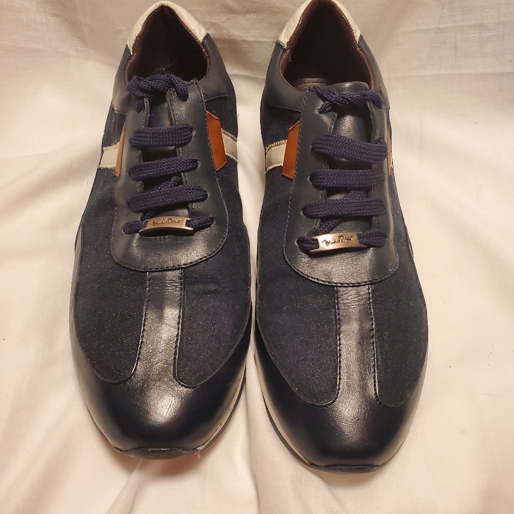 Michel Domit Collezioni Men's Tennis Shoe Navy Leather and Canvas Size 28